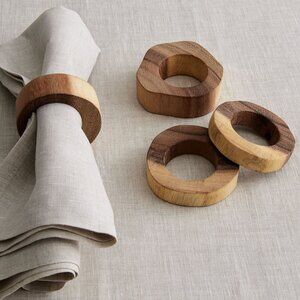 WEST ELM | NEW | Wood Slice Napkin Rings, Set of 4